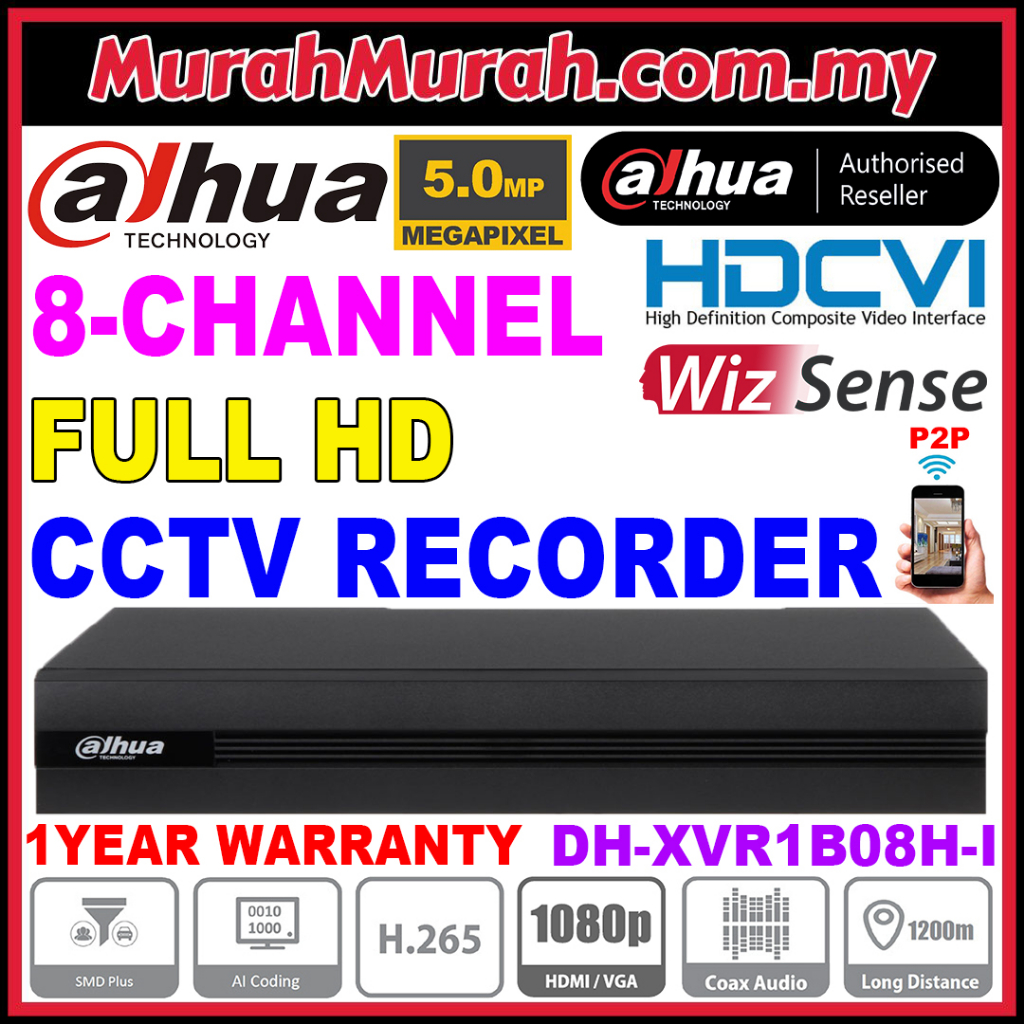 Dahua 5.0MP DH-XVR1B08H-I 8Channel DVR 8CH Full HD 1080P 5MP recorder CCTV P2P connect view on phone android iphone