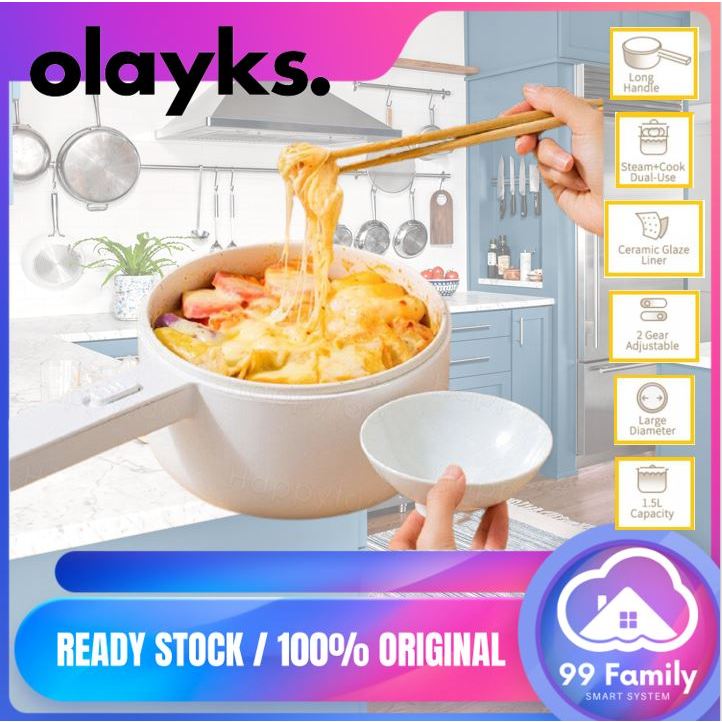 Olayks-DZG-0001 1.5L Multi-Function Electric Cooking Pot (Fry,Steam,steamboat) Mini Size suite for Home/Student