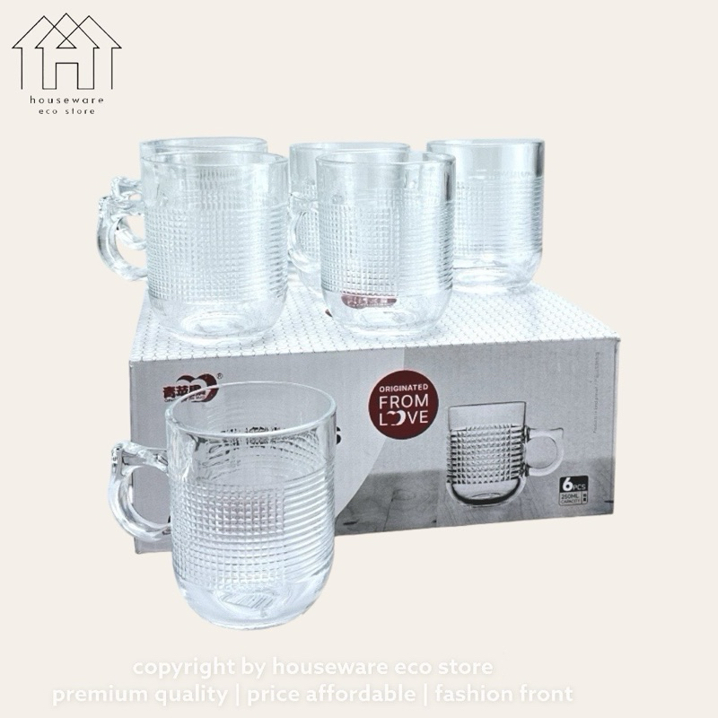 6pcs 250ml The Sunrise Cup Glass Mug Handle | Gelas Glass Tumbler, Glass Cup set, set gelas Coffee Espresso ZB112D「玻璃杯」