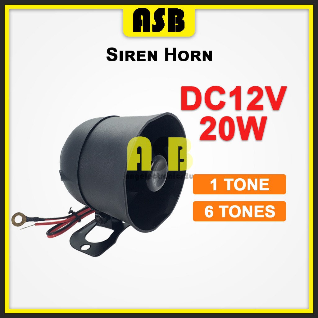 (1pc) ASB 1 / 6 Tone 12V House Security Alarm System Electronic Siren 20W Car Alarm Kereta Siren
