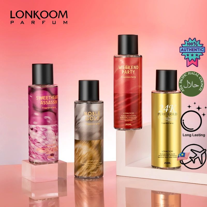 LONKOOM Fragrance Spray 250ml Sweetheart Assassin/24K Gold/Noble Gold/Weekend Party Tahan lama Fresh Air