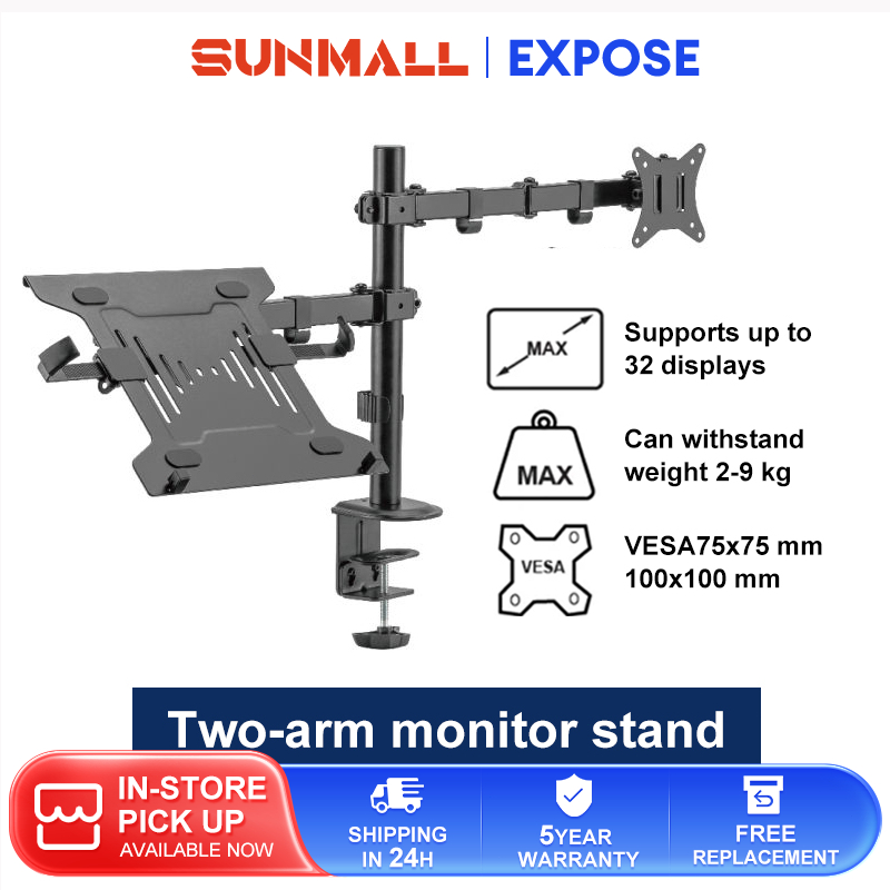 Monitor Stand Arm Laptop Stand Adjustable Dual Desktop Monitor and Laptop Stand up to 32" Monitor and up to 17" Laptop