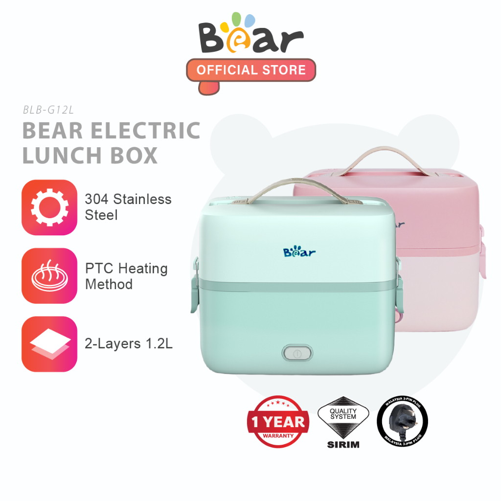 Bear Electric Lunch Box Portable Lunch Box Heated Stainless Steel Lunch Box 2-layer Mini Rice Cooker (1.2L) BLB-G12L