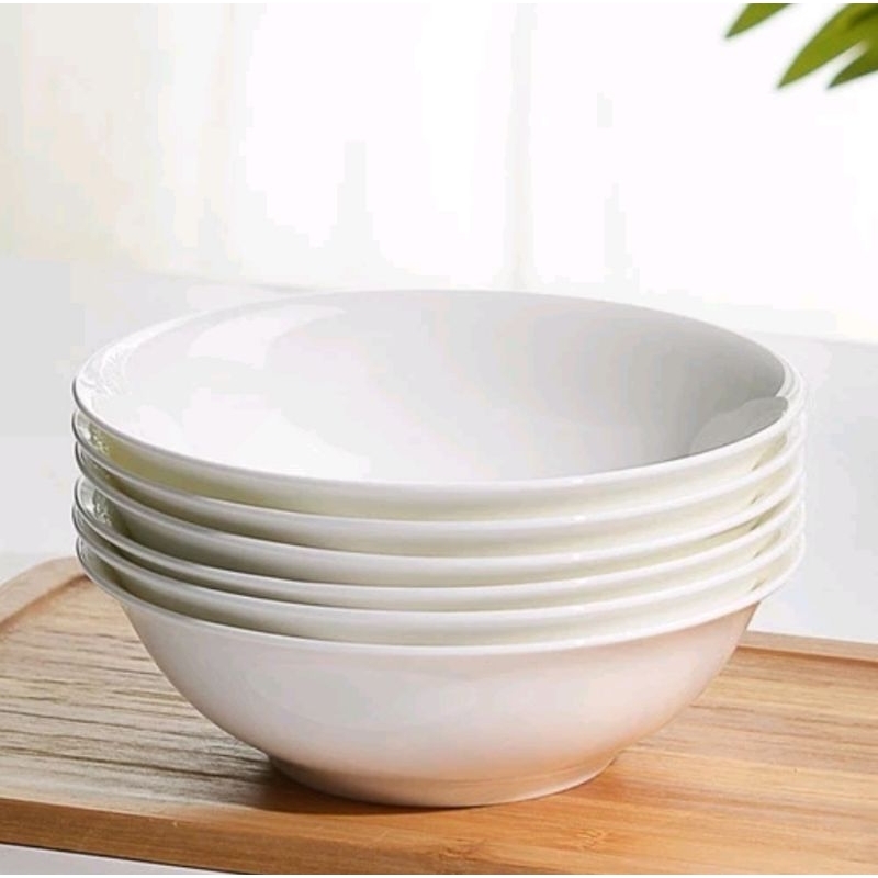 Ceramic Deep Salad Bowl Mangkuk Maggi Sup Kaca 2pcs/4pcs Prawn Mee Noodle Laksa Soup Bowl 斗碗