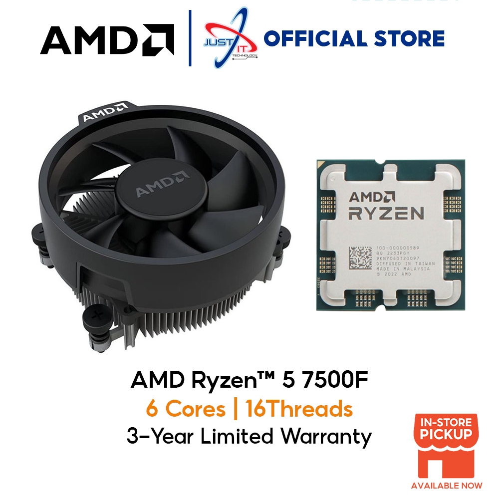 AMD RYZEN 5 7500F 3.7GHZ 32MB CACHE PROCESSOR AM5 MPK (BULK)