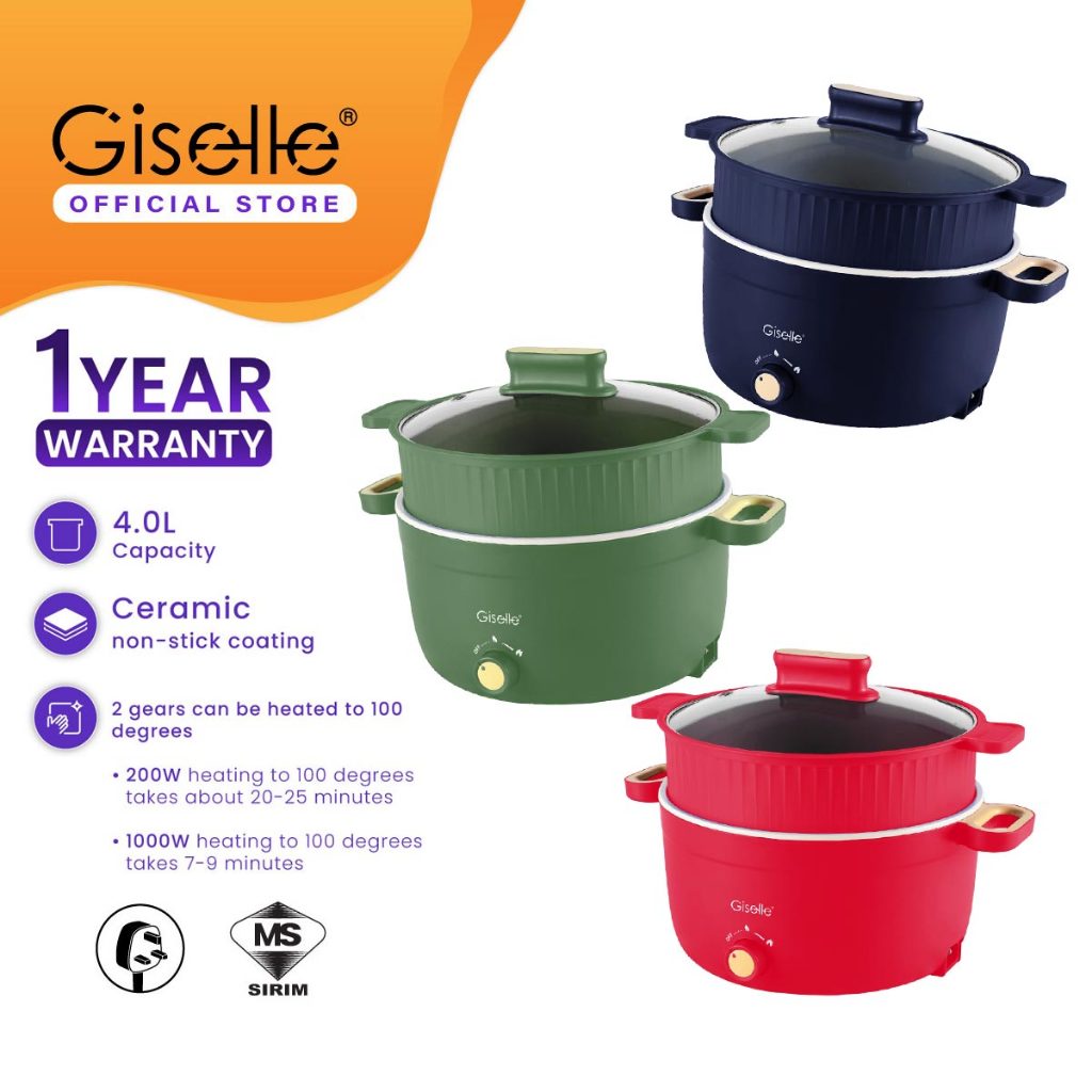 Giselle Multi-Function Electric Hot Pot Cooker With Ceramic Inner Pot (4L) [Free Steamer 1000W] KEA0325