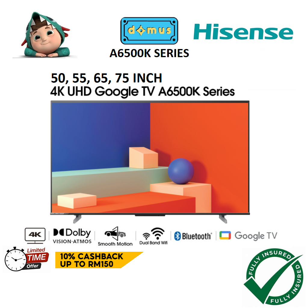 Hisense 50 55 65 75 Inch 4K Smart TV UHD Google TV 50" 55" 65" 75" Television 电视 電視機 A6500K Replace A6500G Android TV