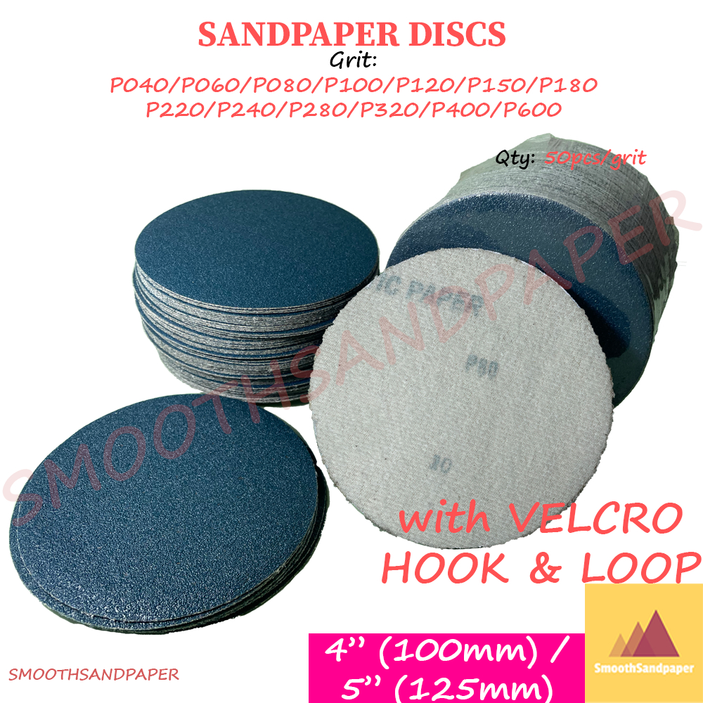 4" (100mm) / 5" (125mm) Kertas Pasir Bulat HOOK&LOOP (VELCRO) Abrasive Sandpaper Discs Aluminium Oxide (VELCRO) 砂纸背绒圆盘