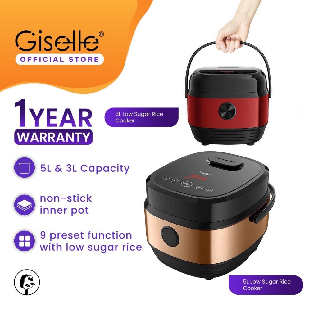 Giselle 3L/5L Digital Touch Screen Rice Cooker with Low Sugar Function (9 Programmed Menu) - KEA0372 / KEA0376GD