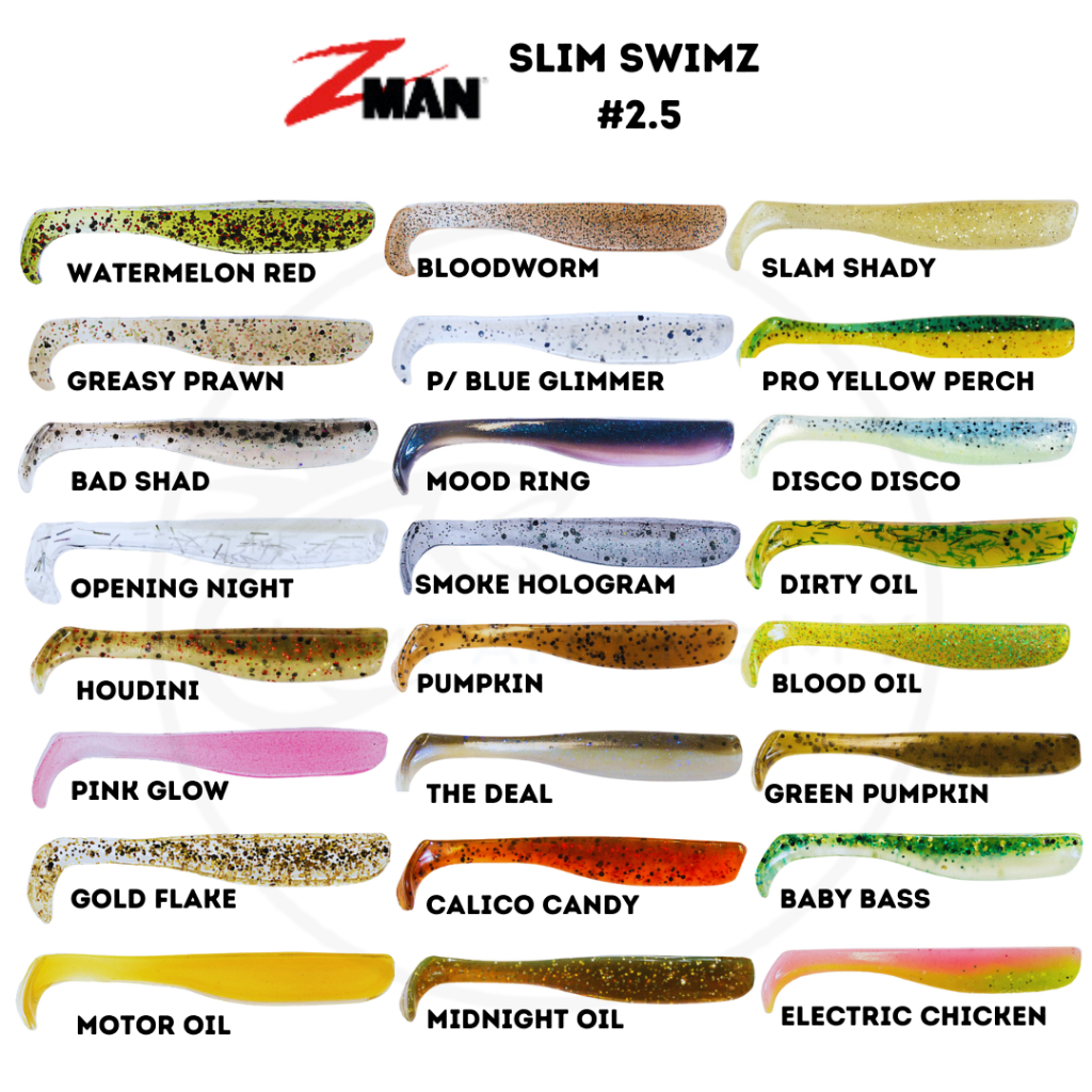 ZMAN Z MAN Slim Swim Z 2.5" Made in USA Soft Plastic Fishing Lure Baits Umpan Getah ZMAN Slim 2.5inch