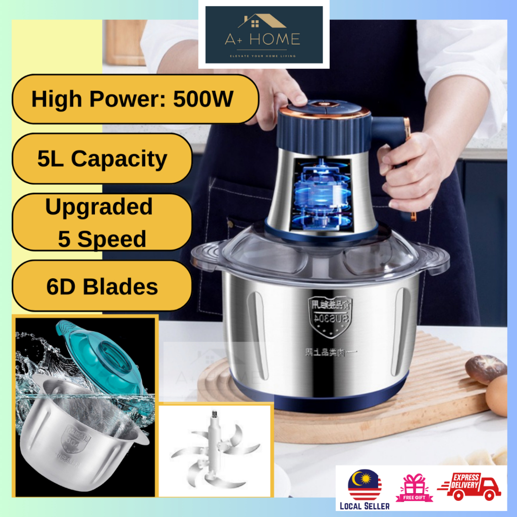 Electric Meat Grinders 5L Food Crusher 6S Stainless Steel Multifunctional Vegetable Slicer Processor Chopper Kitchen App