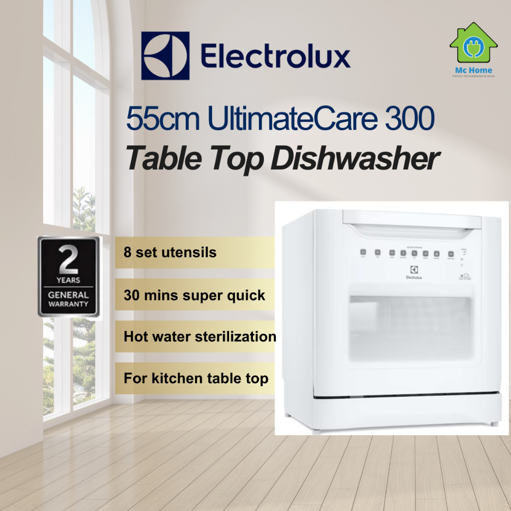 Electrolux UltimateCare 300 Table Top Compact Dishwasher with 8 Place Settings & 6 Programs (55cm) ESF6010BW