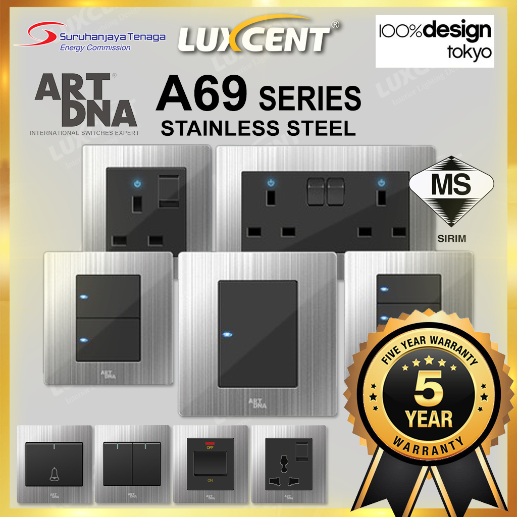 ART DNA A69 Luxury Stainless Steel Series Wall Switch & Socket 20A 1/2/3/4 Gang 1/2 Way Doorbell Flat Universal