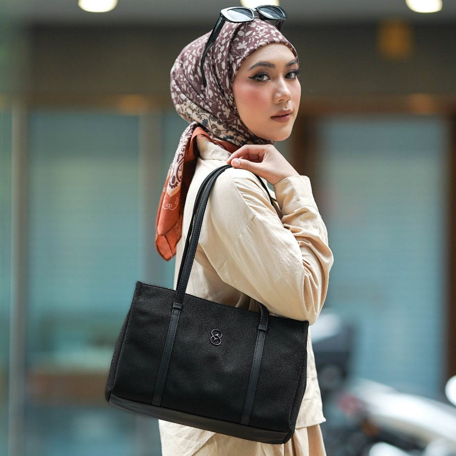 JOVI CLAIRE Tote Bag - Genuine Leather with Looma Weave Fabric (READY STOCK)