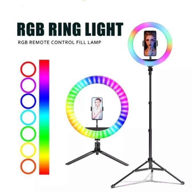 RGB Ring Light 2.1 Meter Tripod Stand Colorful Lampu Live Selfie Tiktok Live Stream light 20 Patterns Light七彩直播灯|亮度速度可调