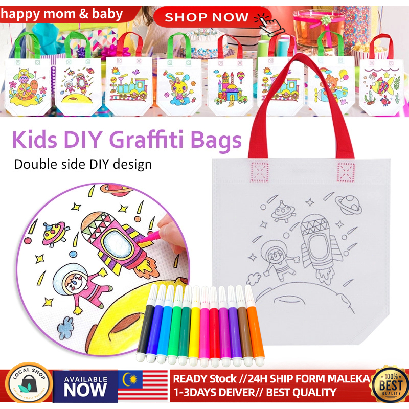 DIY Environmental Protection Graffiti Bag Handmade Painting Non-Woven Bag for Children Arts Crafts Color Filling Drawing