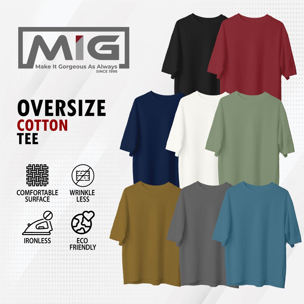 MIG Premium 200gsm Technology Cotton Comfortable Round Neck Short Sleeve Oversized Plain T Shirt - 1112O