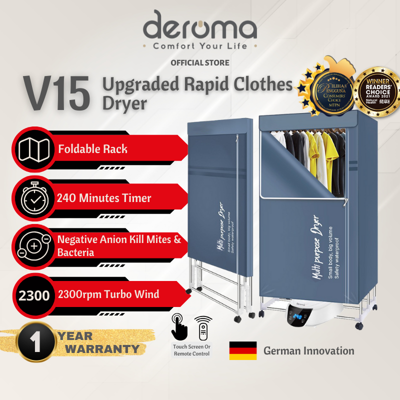 Deroma V10 V15 Clothes Dryer Electric Drying Machine Double Layer Rack Cloths (Heat to Kill Bacteria, Germ, Virus)