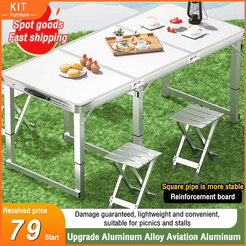 Ready Stock120CM Aluminium Folding Table Portable Adjustable Outdoor Camping Picnic Indoor Table