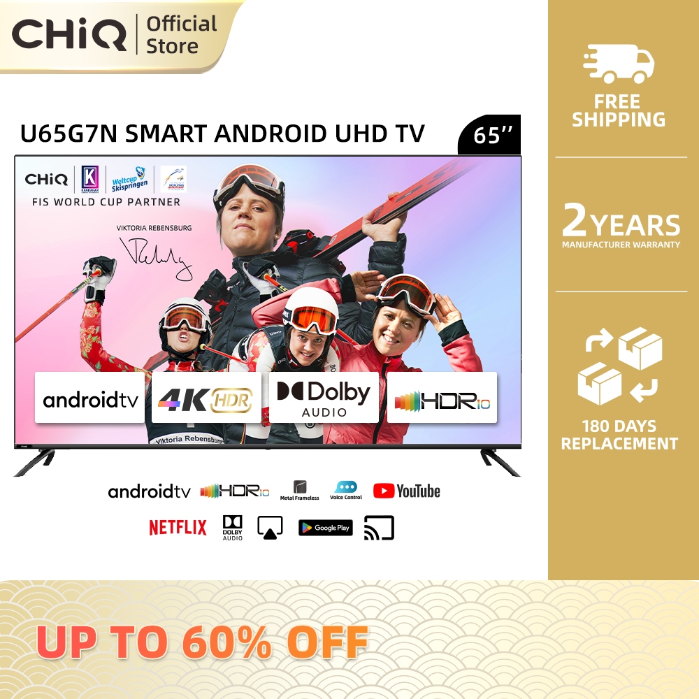 CHiQ TV 4K UHD 65" Full Screen LED Smart TV/Android TV 11/HDR10/Dolby Vision/Dolby Audio/Voice Control U65G7N 2023 New