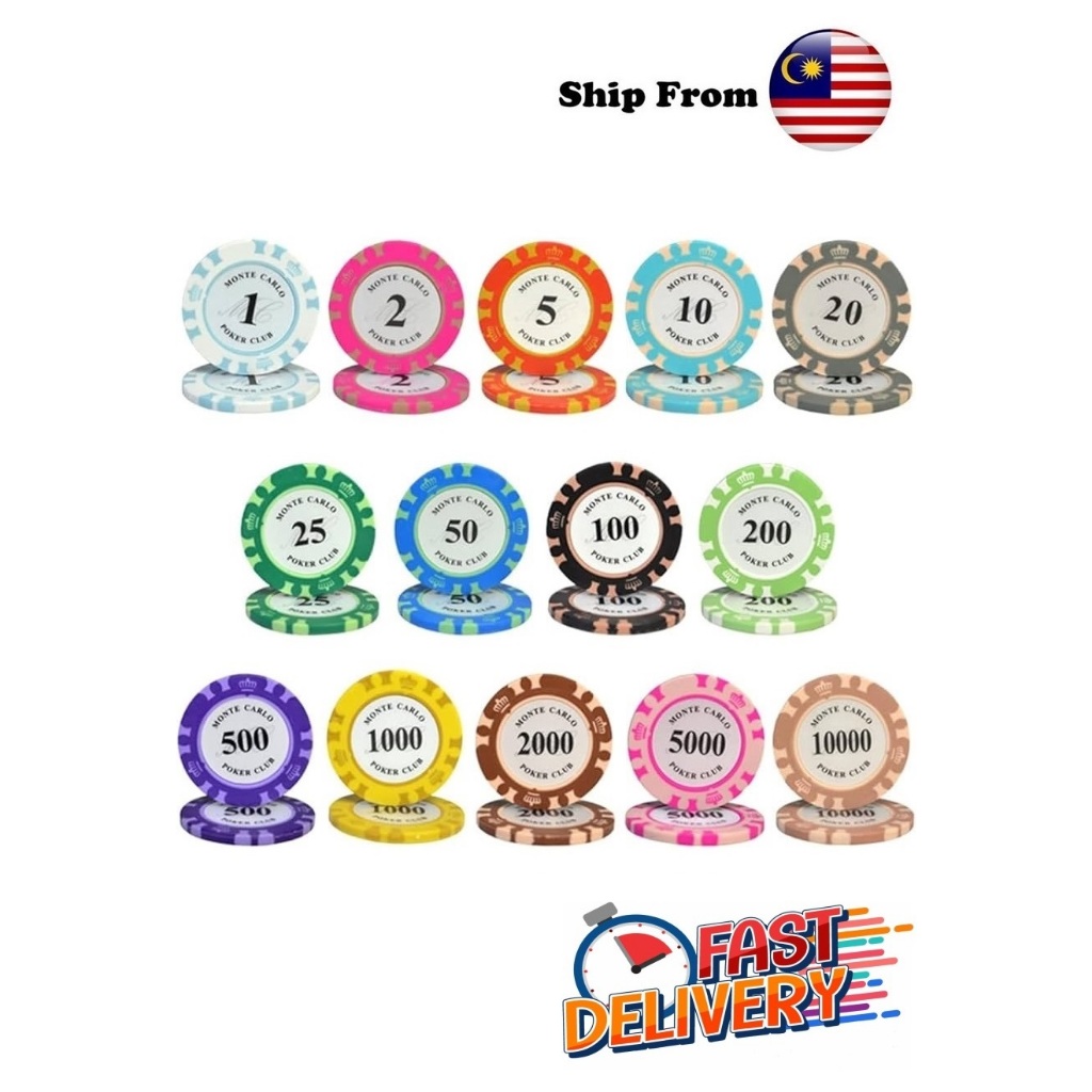 [ READY STOCK ] 14g Premium Monte Carlo Casino Poker Chips Poker Set Texas Poker Game Playing Card Playing Chip 德州扑克筹码