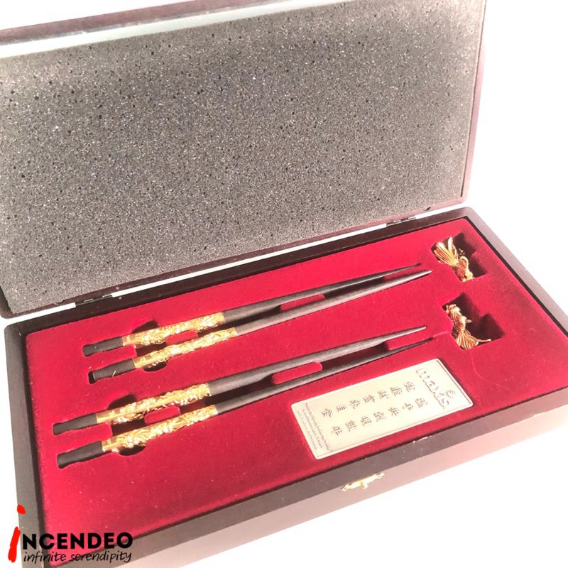 Royal Selangor Pewter Maxis Gold Plated Chopsticks and Goldfish Rest Gift Set