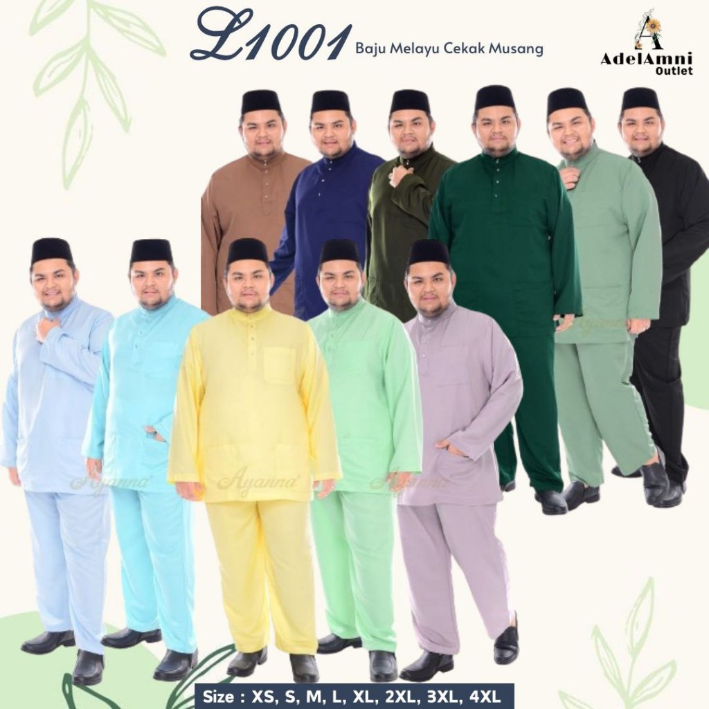 Baju Melayu Raya L1001 Sedondon Dewasa Plus size - Mint/Navy Blue/Sky Blue/Baby Yellow/Dusty Purple (Size XS-4XL)