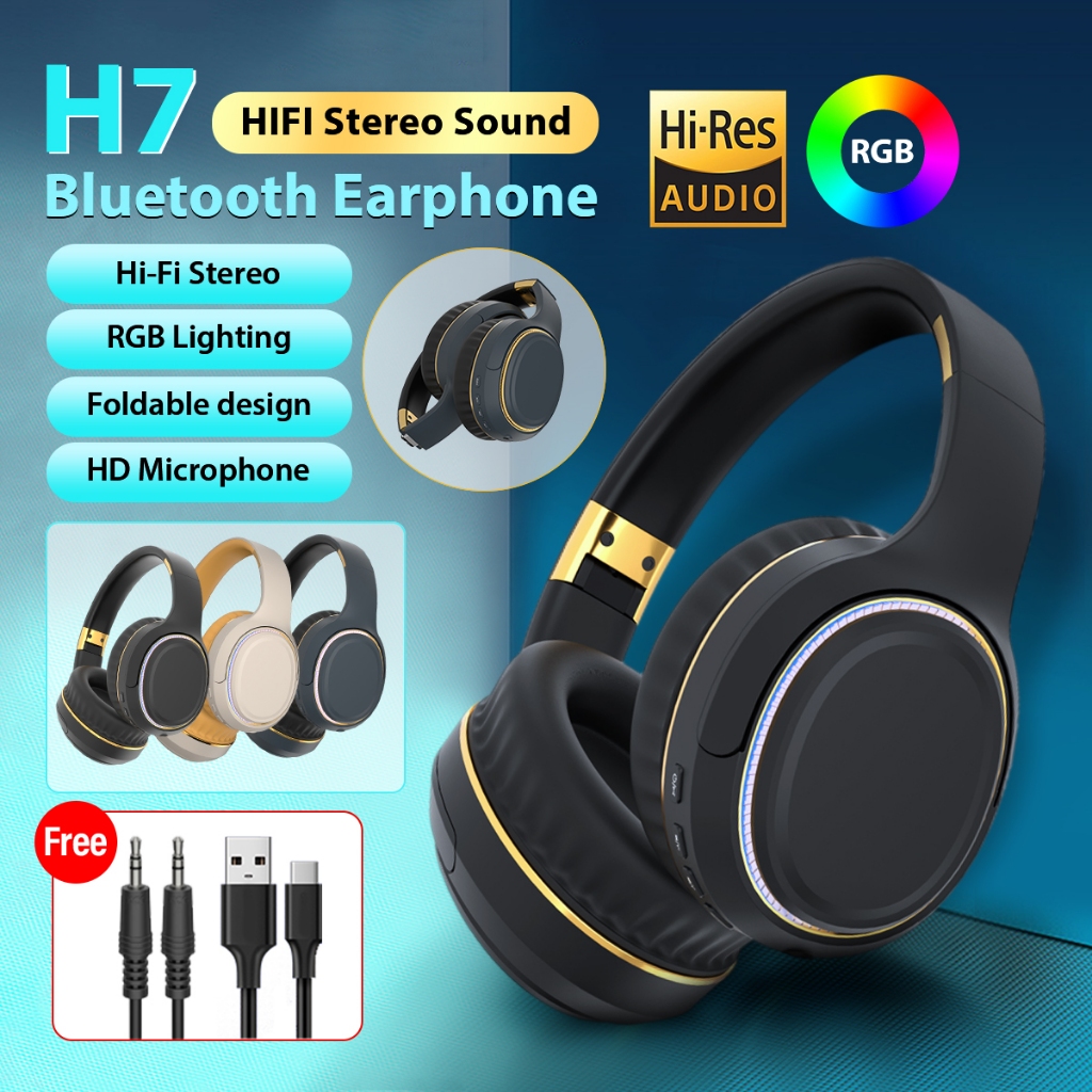 New Wireless Headphone Bluetooth 5.3 Headset RGB Light With HIFI Music Hi Res AUDIO Built In Microphone On Ear Headphone