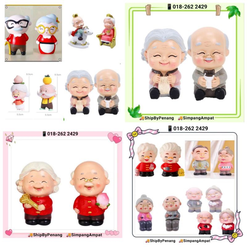 (AA) All Longevity Long Life Grandma Grandpa cake topper decoration树脂/塑料/搪胶/麻将/寿星公/寿星婆/寿星/生日蛋糕/装饰摆件/寿/爷爷/奶奶/公公/婆婆