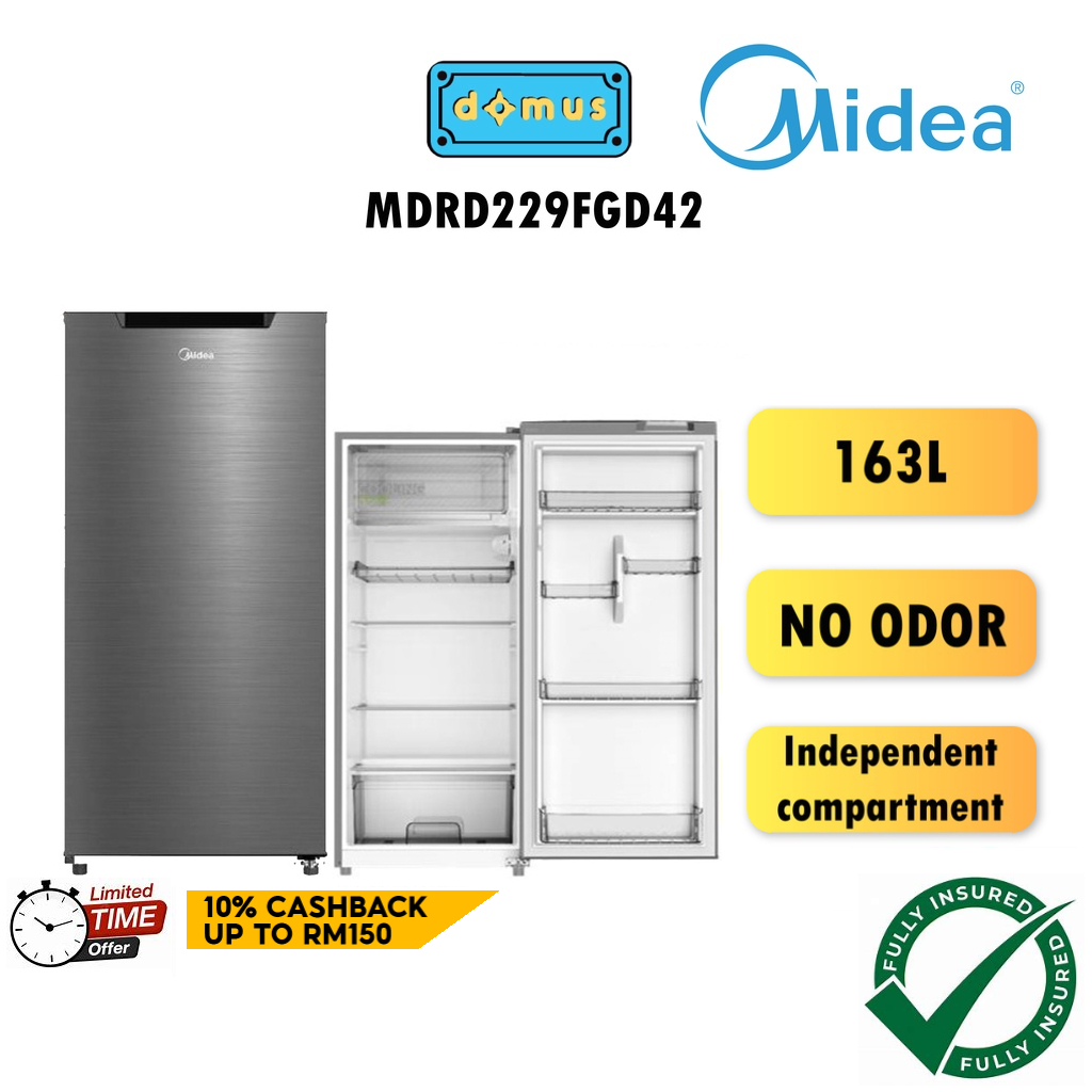 Midea Single Door Fridge 163L Gross Refrigerator Peti Sejuk Peti Ais 1 Pintu Murah 冰箱 MDRD229FGD42-MY