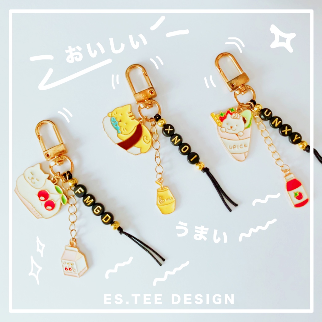 custom name keychain add Nama pendent Hanging souvenirs doorgift cute cat sushi cupcake cherry cartoon keychians