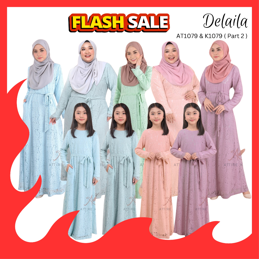 JUBAH LACE DELAILA AT1079 Muslimah Casual Sedondon Bridesmaid Plus Size Women Kids Dress Blue Mint Peach Purple PART 2