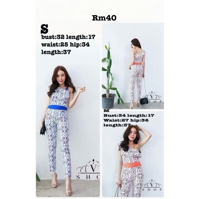 Thai women's off-shoulder jumpsuit 泰国女装斜肩连体长裤