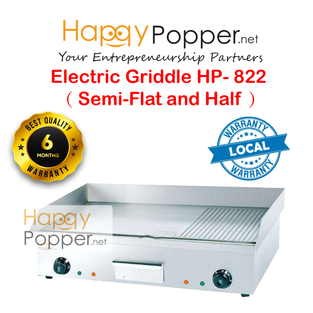 Happypopper ( Semi - Flat ) Teppanyaki Electric Griddle Desktop BBQ Griddle Western Burger Flat Plate Dapur 822