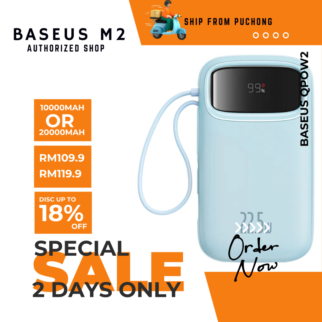 Baseus Power Bank 20000mAh PD 22.5W 20W Fast Charging Powerbank Built in Dual-Cable Portable Charger Digital Display