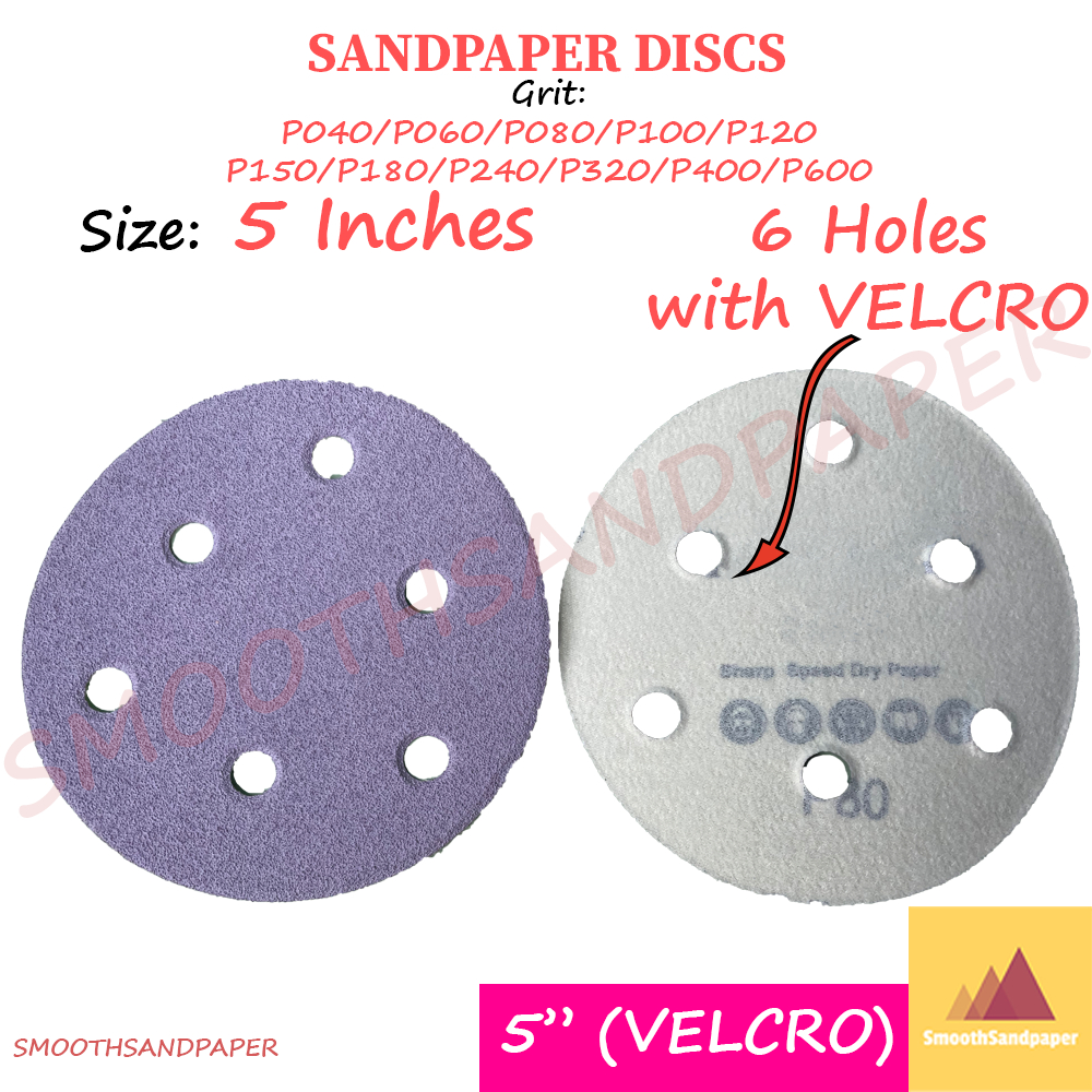 5 Inch Sanding Disc Hook & Loop Velcro | 6 Hole Sandpaper Disc P40-P600 | Best For Paint & Car Polishing image 3