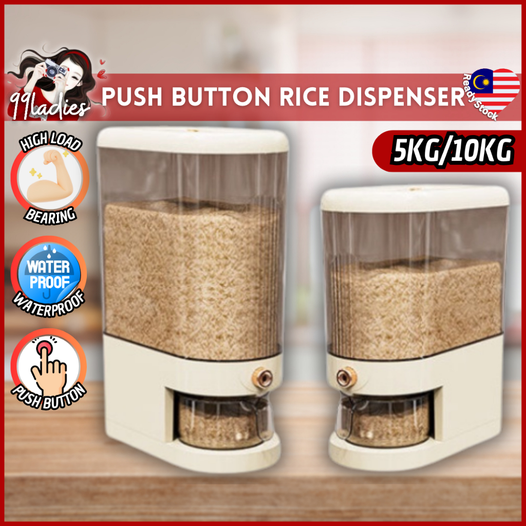 99LADIES 5KG/10KG Slim Rice Dispenser Box Automatic Rice Container Free Rice Cup Insect Moisture Proof Bekas Beras米桶收纳盒