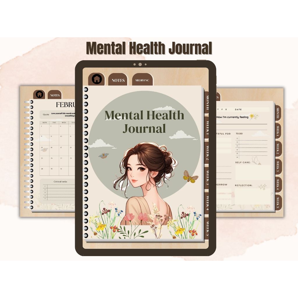 Mental Health Monthly Journal Planner Log Wellness Keeping Paperless