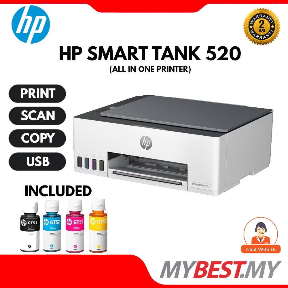 HP All In One Printer Smart Ink Tank 520 USB/580 Wifi