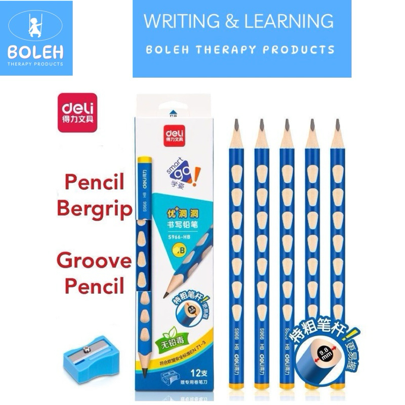 BOLEH 2B Natural Pencil Grip, Pencil Bergrip Berlubang, Groove Pencil, Jumnbo or Normal Size Triangle Shape