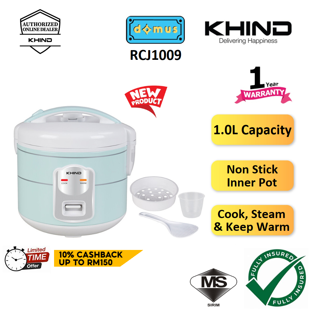 Khind Mini Jar Rice Cooker With Food Steamer Tray Periuk Nasi Elektrik 电饭煲 迷你電飯鍋 1L RCJ1009 Replace RCJ1008