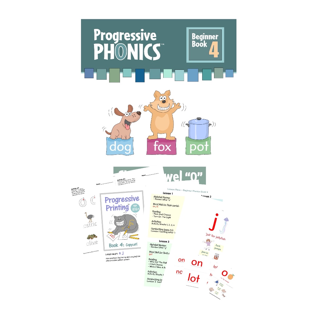 (eBook PDF) Beginner Phonics Book 4: Short Vowel "O" - Set including reading, activity ebook & flash card