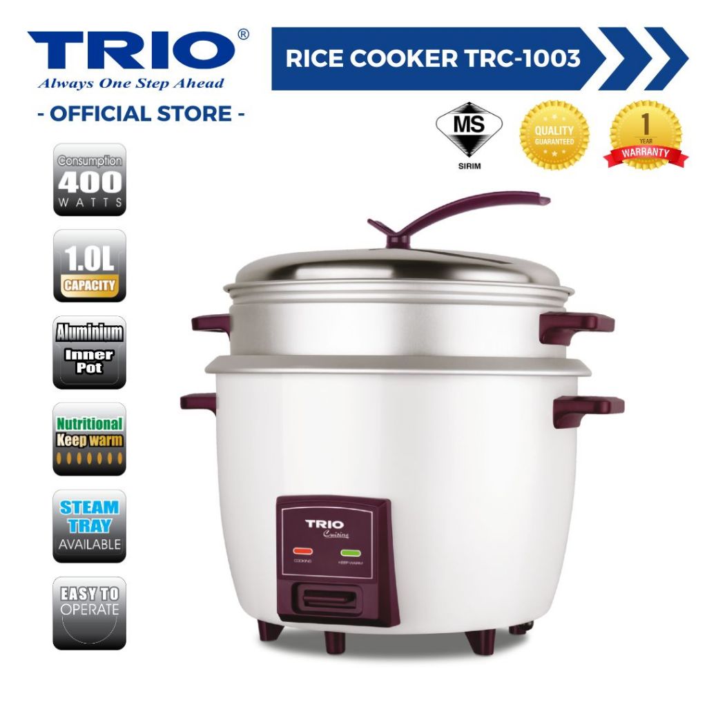 Trio Rice Cooker with Steam Tray (1.0L)