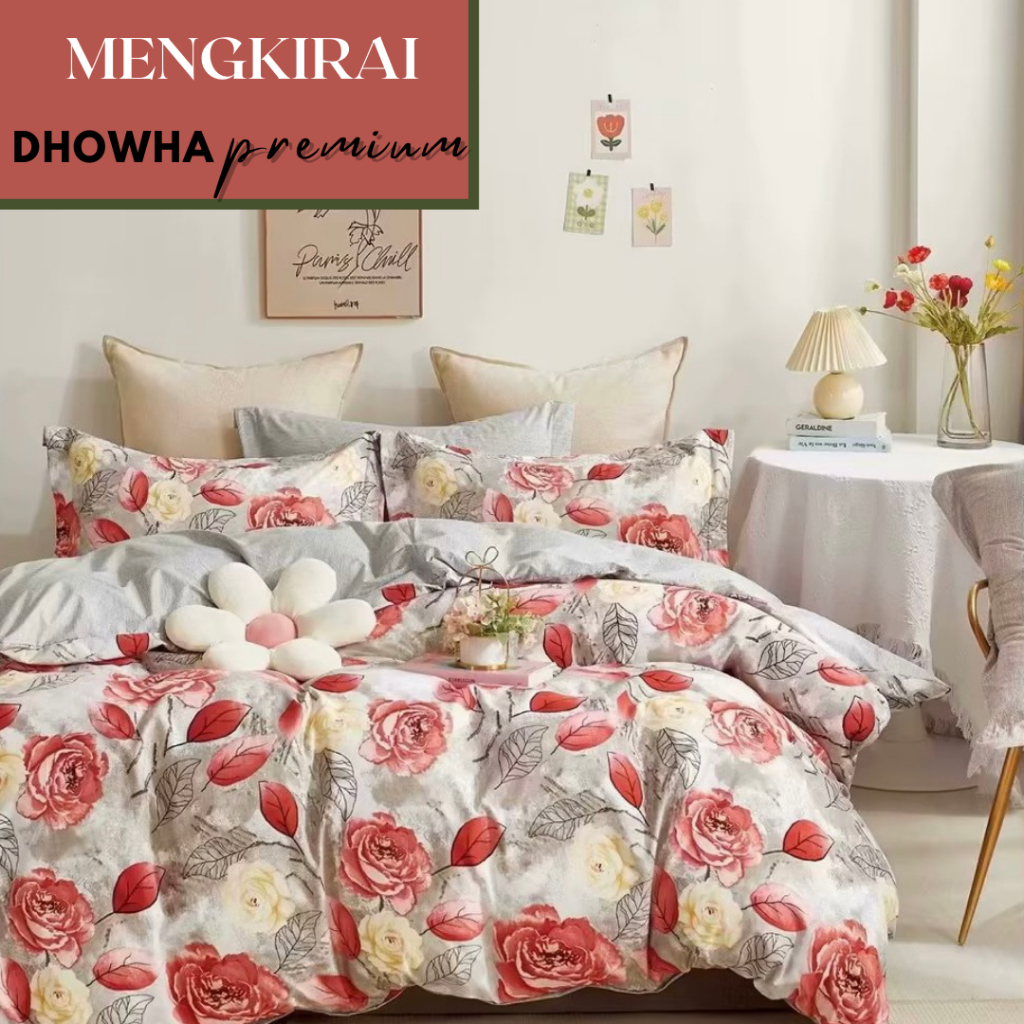 NEW 2025 4in1 Set QUEEN Cadar Cotton Cantik  Bedsheet Fitted Baru 203 Warna Designs Hiasan Bilik
