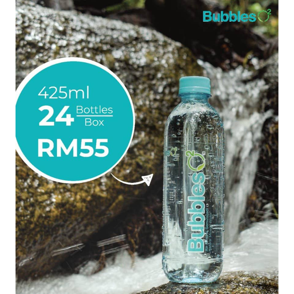 BUBBLES O2 (425mlx24) (OXYGENATED MINERAL WATER) AIR MINERAL SEMULAJADI BEROKSIGEN PERTAMA DI MALAYSIA