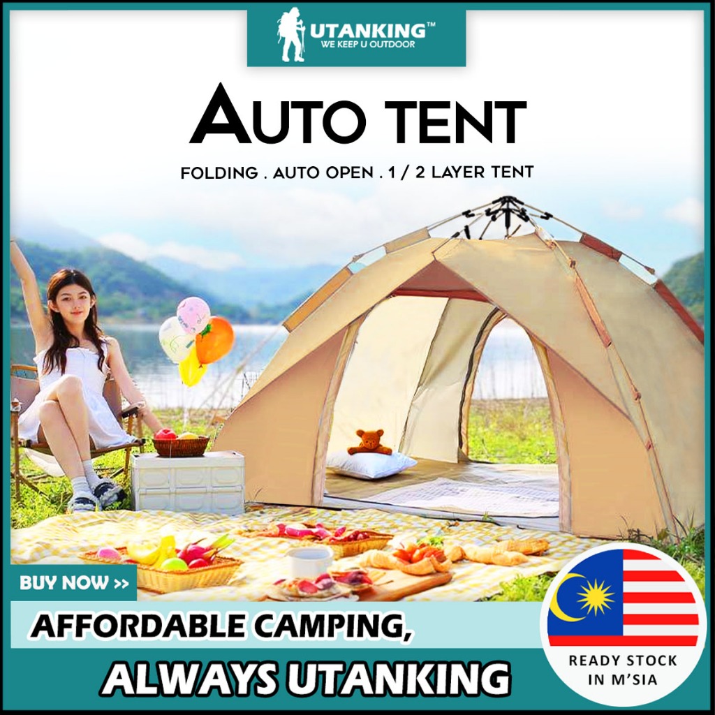 UtanKing™ 2m*2m Automatic Tent 2 Doors Outdoor UV Foldable Khemah Auto Tents Camping Khemah Tidur