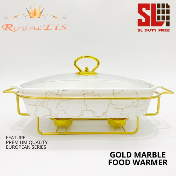 Raya Sale (Ready Stock!!)Royal EIS Ceramic Marble Gold Casserole with Stand Buffet Set Food Warmer Bekas Hidang Lauk