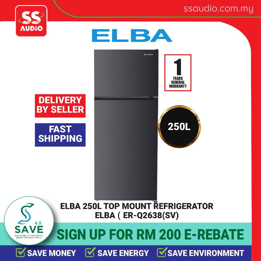 【 SEDA 4.0 VOUCHER 】Elba Ultimo Refrigerator 250L ER-Q2638(SV)  Peti Sejuk | Fridge  2 DOOR