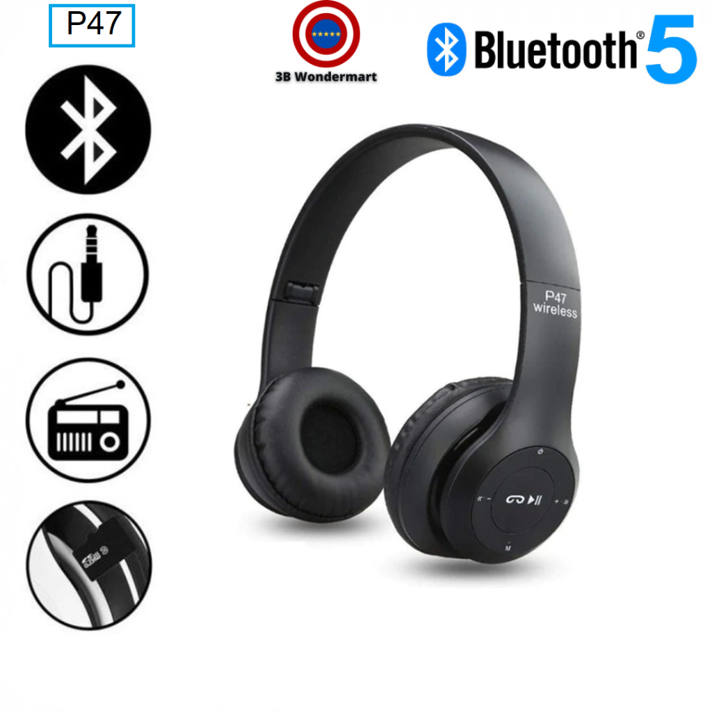 P47 Headphone Bluetooth Wireless On-the-ear Headphones HIFI Bass Stereo Wireless Headsets Earphone with Mic