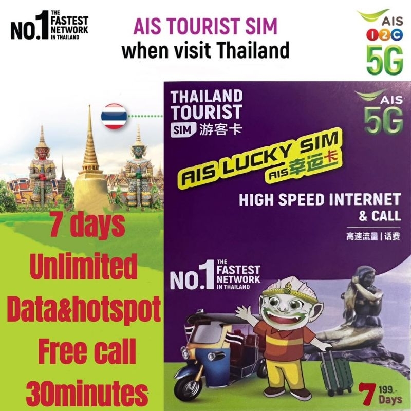 Thailand AIS 7days Unlimited Data Travel SIM Card